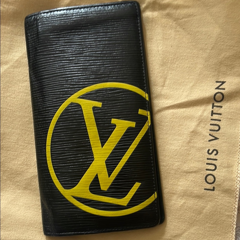 Louis Vuitton Black Epi Wallet with Yellow LV Logo